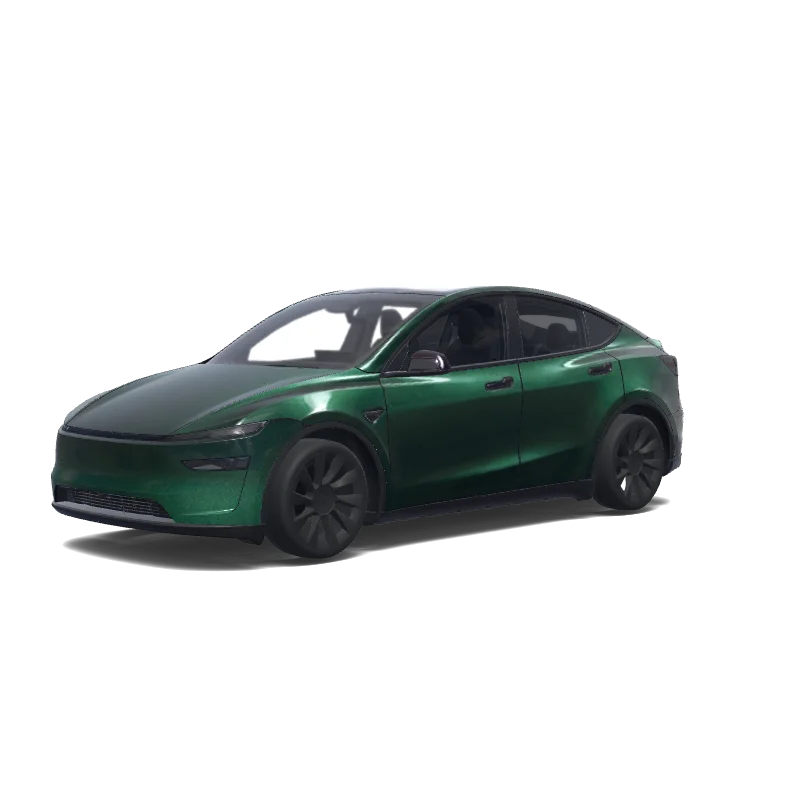 Tesla Model Y (2025+) wrap design - Ich hätte gerne ein sehr dunkles british racing Green metallic als Grundfarbe. Die original model 3 türgriffe und die Spiegelkappen sollen in einem sehr dunklen lila im Candy Lack Look sein..