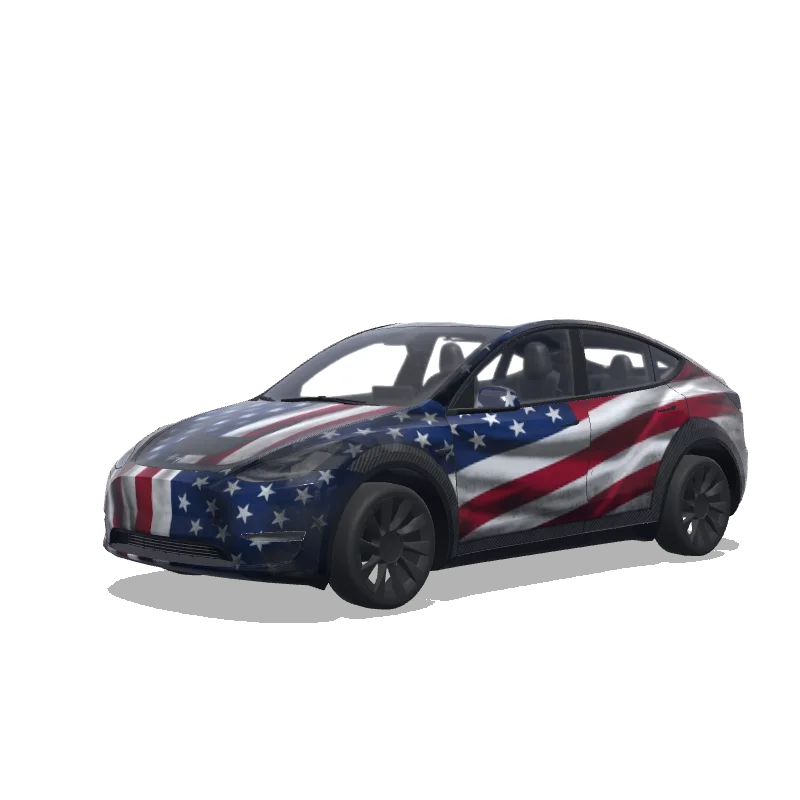American Flag with Carbon Fiber Model Y wrap