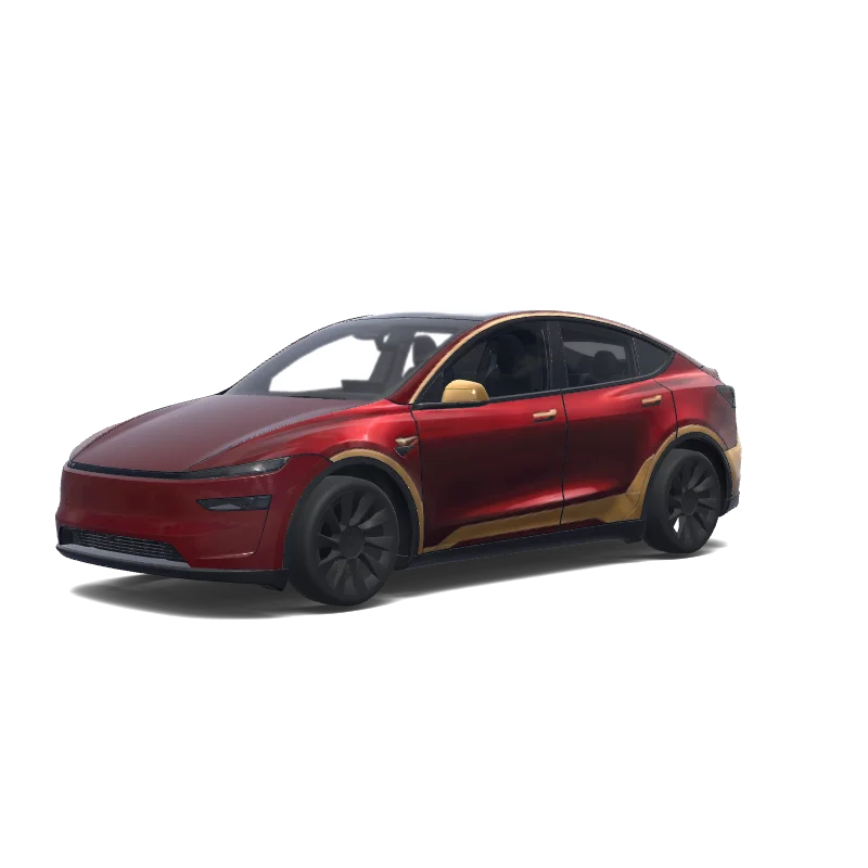 Tesla Model Y (2025+) wrap design - Use the uploaded photo as a strong visual reference. Extract its colors, textures, pattern language, and overall aesthetic. Generate a Tesla Paint Shop vehicle wrap for the selected model. Fill the UV template areas cleanly, preserve transparent and non-template areas, and output a complete wrap PNG suitable for 3D preview and download.