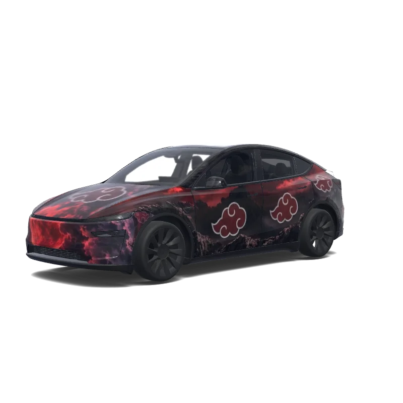 Tesla Model Y (2025+) wrap design - Use the uploaded photo as a strong visual reference. Extract its colors, textures, pattern language, and overall aesthetic. Generate a Tesla Paint Shop vehicle wrap for the selected model. Fill the UV template areas cleanly, preserve transparent and non-template areas, and output a complete wrap PNG suitable for 3D preview and download.
