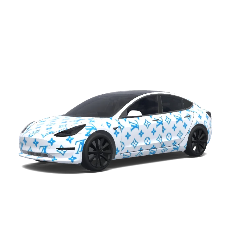 Blue Monogram on White Model 3 wrap
