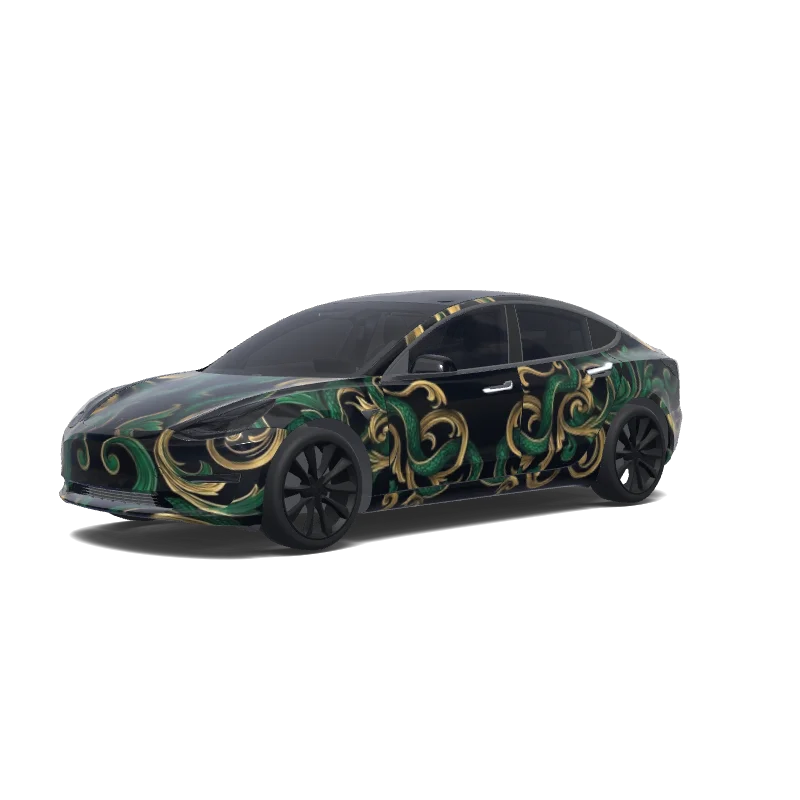 Black with Gold Baroque Swirls Model 3 wrap