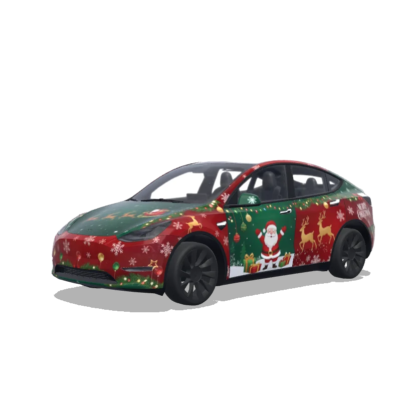 Christmas Reindeer and Snowflakes Model Y wrap