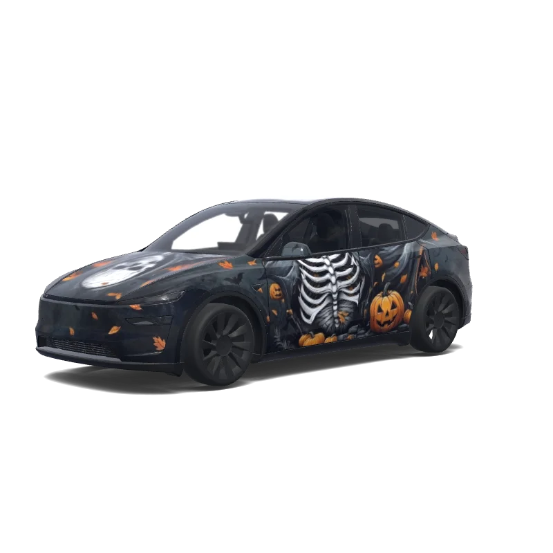 Tesla Model Y (2025+) wrap design - Use the uploaded photo as a strong visual reference. Extract its colors, textures, pattern language, and overall aesthetic. Generate a Tesla Paint Shop vehicle wrap for the selected model. Fill the UV template areas cleanly, preserve transparent and non-template areas, and output a complete wrap PNG suitable for 3D preview and download.