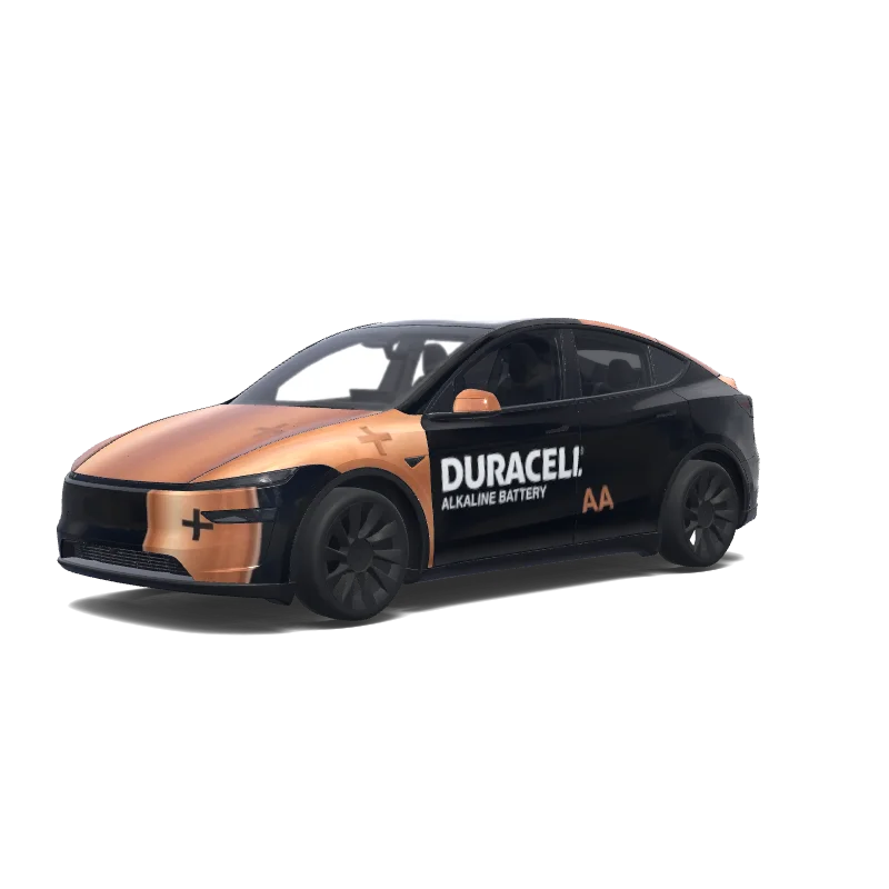 Tesla Model Y (2025+) wrap design - Make the car look like a Duracell AA battery with the plus terminal in the front.